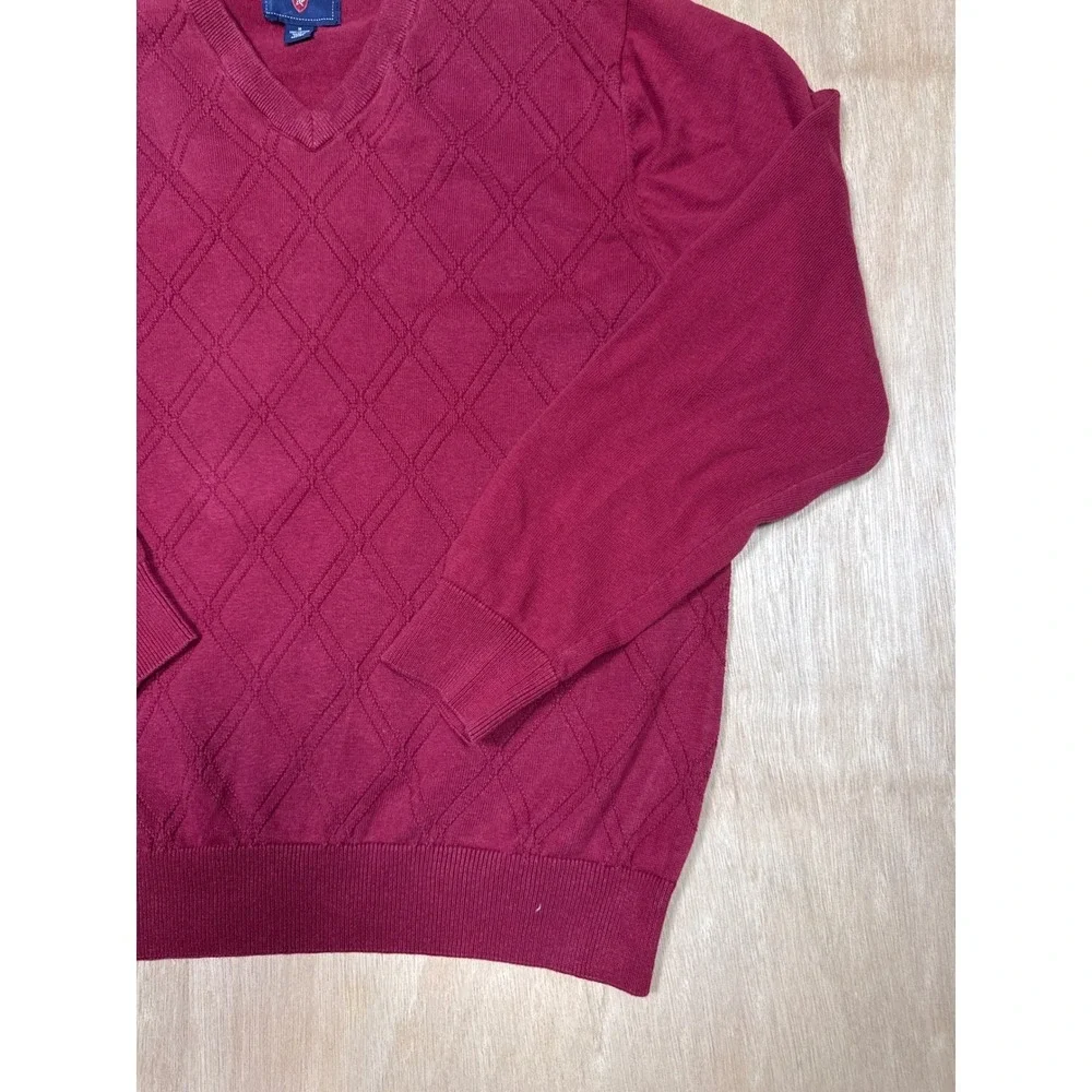 Saddlebred Mens V Neck Argyle Sweater Burgundy Size Medium 100 Cotton